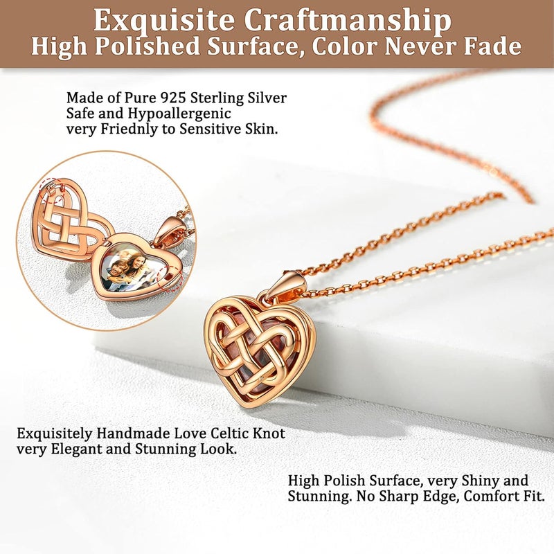 Bestyle Sterling Silver Heart Locket Necklace for Women, Dainty Cute Small Heart Locket Pendant in Gold/Rose Gold/Silver, Love Statement Jewelry Gift for Mother Wife - Image 4